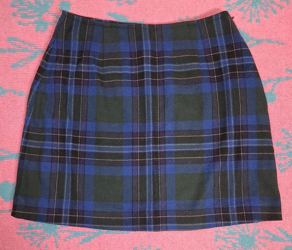Y2k vintage the limited Italy womens size 4 small wool green plaid tartan